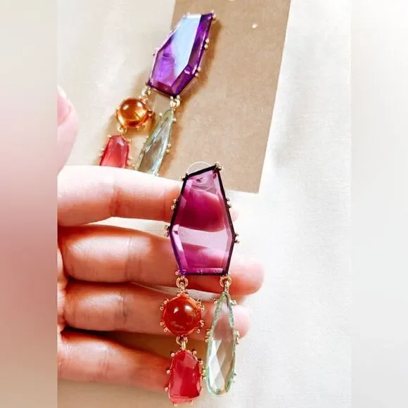 bohemian multicolor purple earrings A520 - Picture 3 of 4